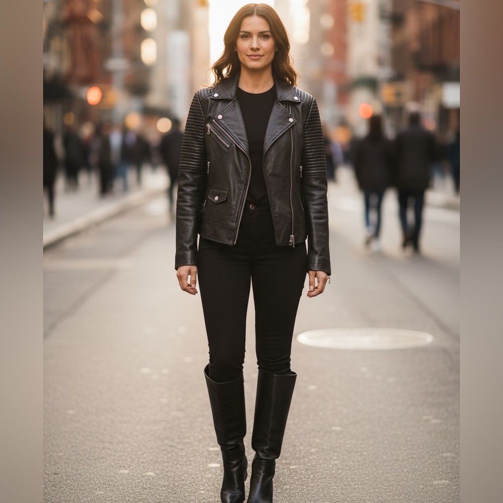 ZARA Women's Black Leather Moto Jacket